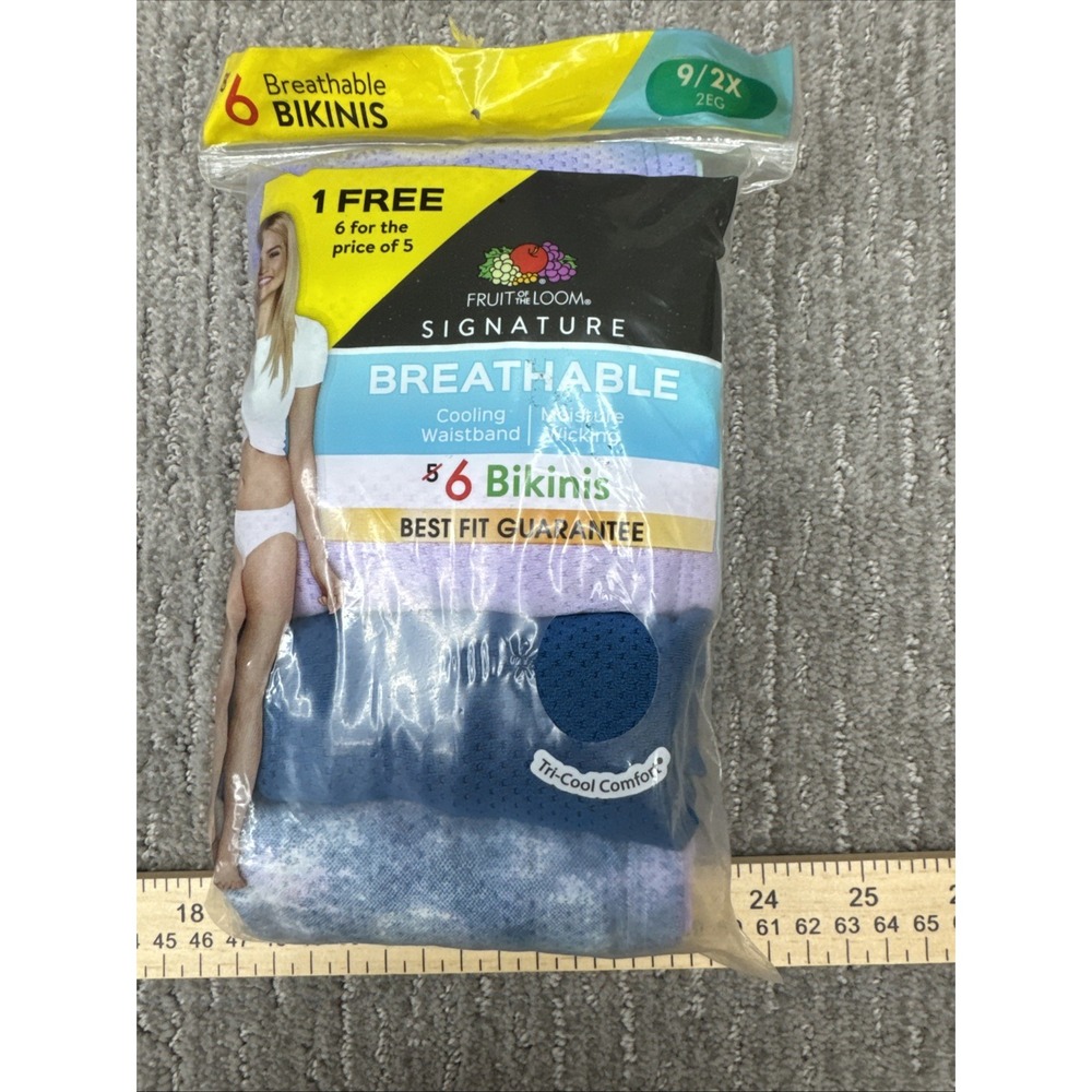 Six Pairs Of Fruit Of The Loom Breathable Bikinis 9/2X # 294